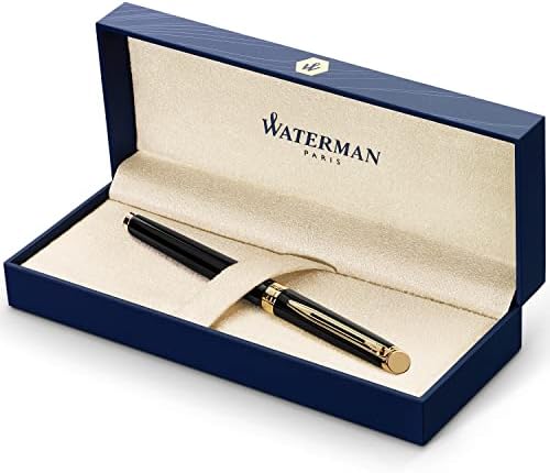 Waterman Hémisphère caneta, preto com acabamento dourado, ponta média, tinta azul, caixa de presente