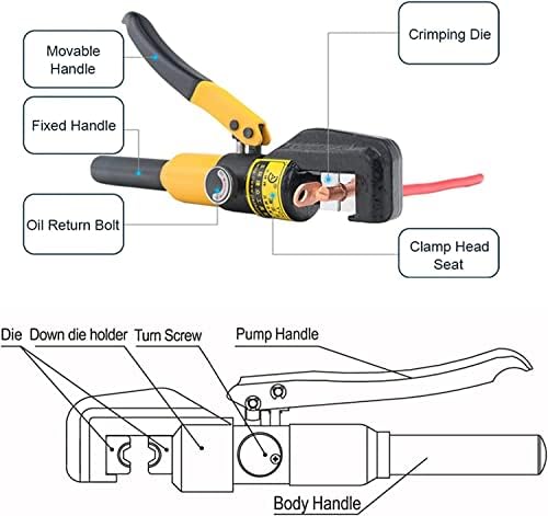 Terminal de arame Yaojia Terminal Lug Tool 6t alicates de crimpagem de mão hidráulica, ferramenta de stripper de fios de compressão de compressão de lug crimpador, faixa 4-70mm² ， com mala