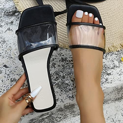 Flipers de praia de verão para mulheres mulheres moda de verão transparente pvc pvc bord square chinelos sandálias grossas