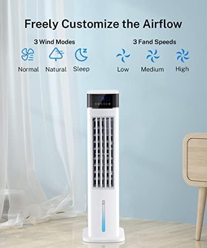Cooler de ar portátil portátil Kegian, refrigerador de pântano com oscilação de 80 °, 3 velocidades, timer de 12h, controle remoto e painel, ventilador de resfriamento sem lâmina para casa, escritório e quarto