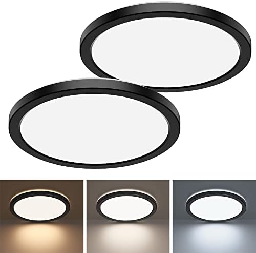 Matane 2 pacote de luminária de teto de montagem nivelada, lâmpada de teto LED de 18W 3000K/4000K/5000K Selecionável, 8,7 polegadas de teto de baixo perfil preto para o quarto da cozinha alpendre, não diminuído