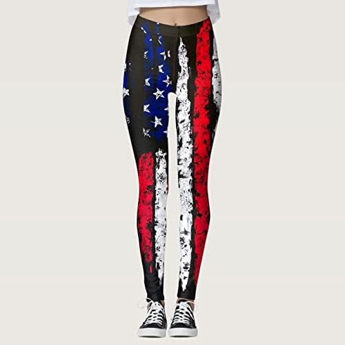 American Flag Leggings Estrelas de cintura alta e listras estampadas tornozelo de perna de legging sem costura treino atlético Butting calças de booty