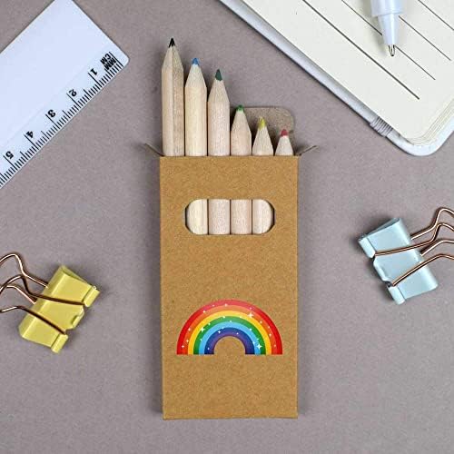 Azeeda 6 x 'arco -íris com brilho' lápis curto de 85 mm/conjunto de lápis colorido