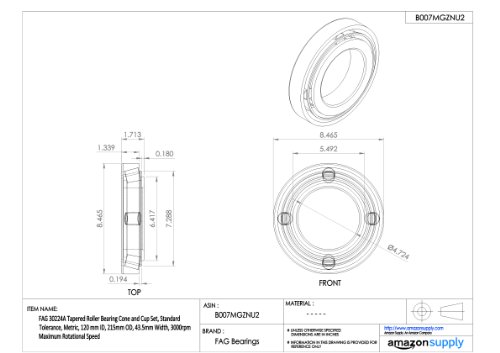 FAG 30224A Cone de rolamento cônico e conjunto de copos, tolerância padrão, métrica, ID de 120 mm, 215 mm OD, 43,5