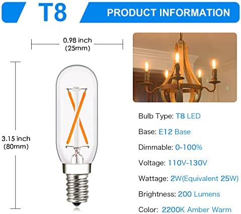 Lâmpada LED de LED de T6 premedível 25W Candelabra liderou 2200k Amber Warm 200lm 2W T8 T25 E12 LED BULLBS CANDELABRA 25W equivalente,