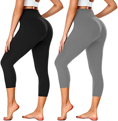 New Young 2 Pack Capri Leggings para Women-Workout High Wistmum Control Black Yoga Calça