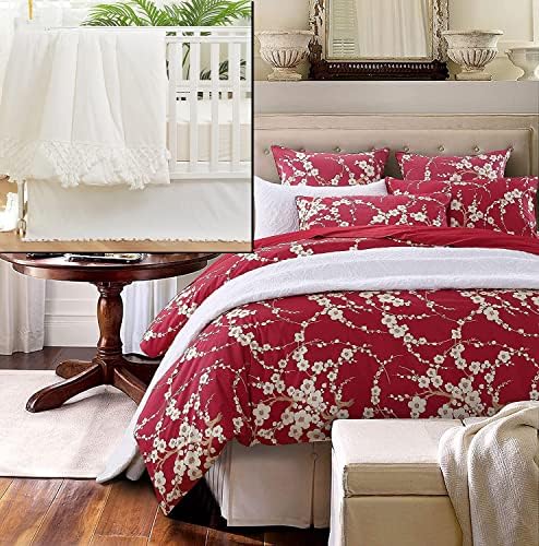 Conjunto de cama de berço de BrandReam 3pc + capa de edredão King Conjunto de capa japonesa estilo oriental de cereja