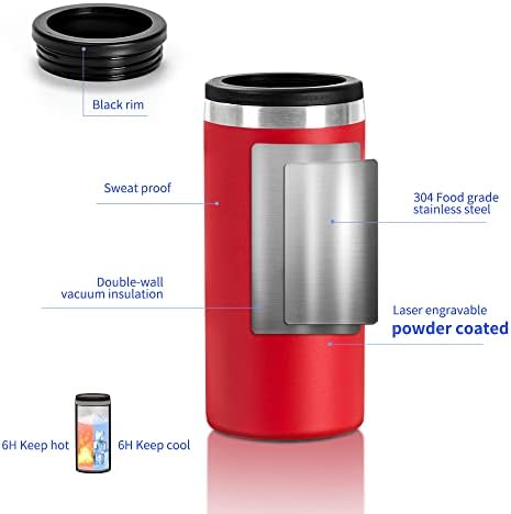 Craft Express Skinny lata mais refrigerada Tumbler a granel - lata isolada a vácuo portador mais frio para 12 onças de lata de aço inoxidável isolador mais frio - pó gravado em pó revestido com xtool - pacote vermelho 4