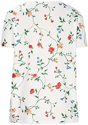 2023 Tops de verão para mulheres, Torneira de renda feminina V Camisa de blusa de pescoço casual de manga curta solta camiseta moderna camisetas de estampa floral