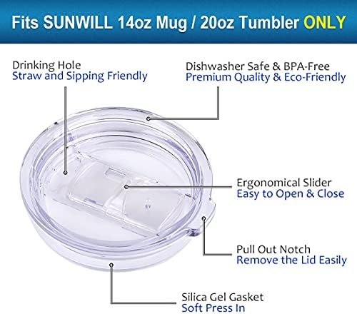 SunWill Lid 14oz Canecas e copos de 20 onças apenas, derramam e resistentes a tampas resistentes a tampas de tampas de 2 pacote, amigável