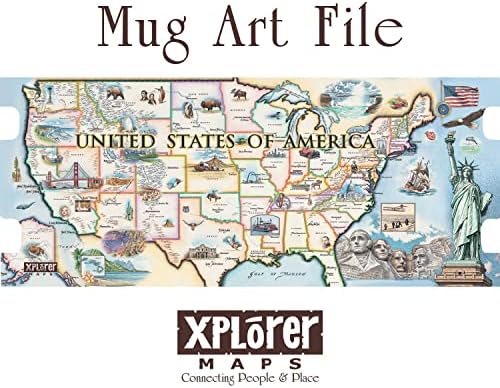 XPlorer mapeia o mapa dos EUA Copo de café de caneca cerâmica, chá, cacau, chocolate quente, canecas de bebida e bebidas geladas, sem BPA - para escritório, casa, presente