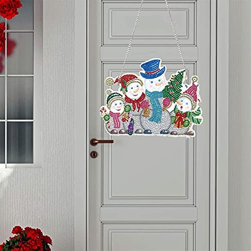 DIY 5D Diamond Painting Kits Feliz Natal pendurado Ornamento Homem de neve com corrente para a decoração da janela da porta de parede