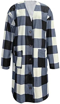 Botão xadrez casual para mulheres, para baixo, camisa de trincheira de comprimento médio de camisa de trespassada longa jaqueta de barracão de tamanho grande de tamanho