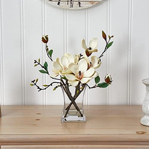 Arranjo quase natural de 4534-WH Magnolia com vaso, branco