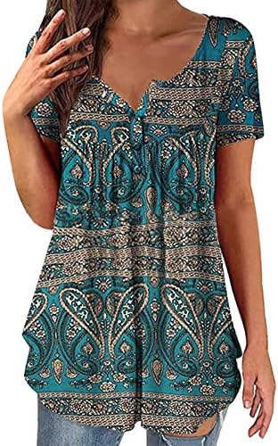 Teen Girls Brunch Top Manga curta V Cotton Cotton Paisley Graphic Fit Fit Relaxed Fit Top Tshirt For Women R8