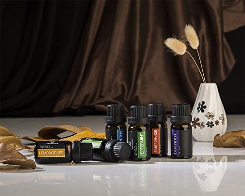 Conjunto de óleo essencial de aromaterapia - 6 garrafas de aromaterapia com óleo essencial eucalipto, lavanda, árvore de chá, capim -limão, laranja doce, óleo de hortelã -pimenta. Trabalha com todos os difusores de óleo