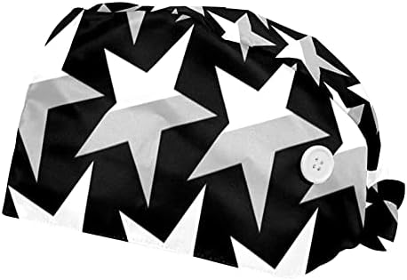 2 pacote abstrato abstrato preto estrelas brancas padronizes de trabalho com banda de moletom para homens, bouffant scrub turban bap