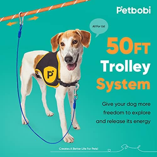 PetBobi Dog Tie Out Cable & Stake 30ft e Dog Runner para pacote de 50 pés de quintal