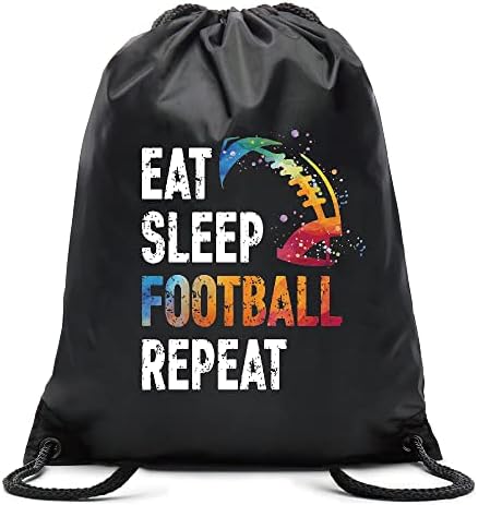 Pishvi Eat Sleep Sleep Football Repita a mochila à prova d'água, bolsa de esportes de futebol para homens, presentes de jogador