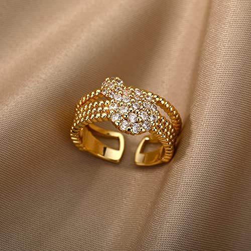 Oyalma Zircon Circle Open Rings for Women Crystal Gold Finger Charme Anel ajustável Casamento Valentine Jóias-89923