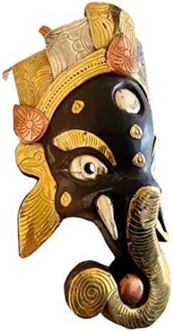 Qt S Ganesh Máscara de madeira criada à mão para decoração de parede Filho de Lord Shiva Ganesh para Luck Sucesso e Prosperidade