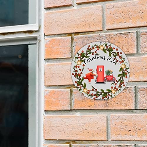 Decstic Welcome Plating Christmas 2022 Round Metal Sign Mistletoe Wreath Posto de gasolina Santa Sign Sign Ferry and Bright Wall Art Sign para Home Garden Cafe Restaurant Garage 9x9in