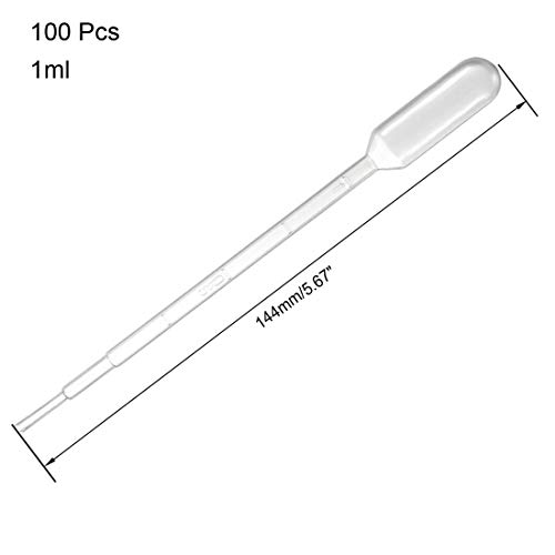 uxcell 100 pcs plástico as pipetas descartáveis ​​1 ml, pipetas de transferência graduadas transparentes, comprimento de 144