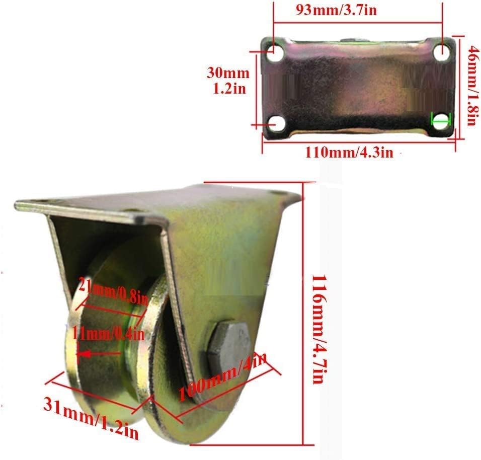 Roda de trilha Nianxinn 4 PCS em V-Groove, rolo de porta deslizante, 1,2 /2 /2.5 /3 Caster rígido, para pista invertida, portão de rolamento, máquinas industriais, lascadores de corda de arame