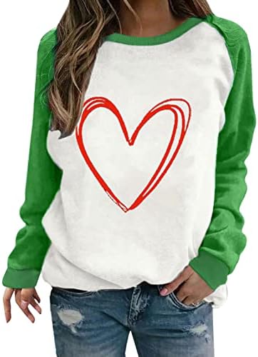 Tops do Dia dos Namorados para mulheres fofas do coração tshirts casuais bloco colorido camisa raglan sweetshirts tunic t tunic t