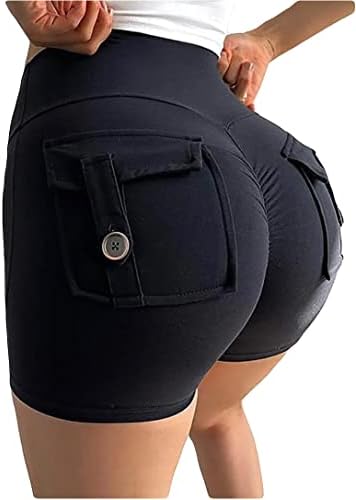 Mulheres Shorts de moda ativa com cintura alta com bolsos traseiros, controle de barriga e elevador de booty, desgaste esportivo de