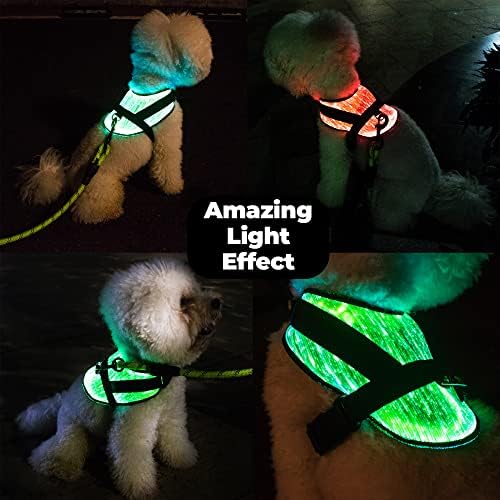 Superfície completa 360 ° iluminado LED de cão arnês com coleira | Desenvolvido para cães pequenos e filhotes | Disponível em 3 tamanhos - S/M/L | Fácil carregamento USB