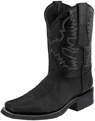 Texas Legacy Mens Black Western Leather Cowboy Boots Rodeo Saddle Square Toe