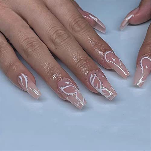 24pcs Butterfly French Nails Falsa Capa Compra Full Long Press on Unhas com cola para mulheres e meninas Manicure Decoração