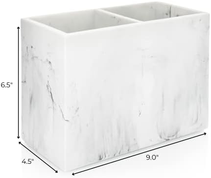 Essentra Home White Marble Kitchen utensil titular para bancada, barra de utensílio retangular com dois compartimentos.