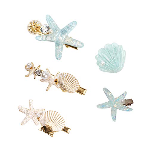 Shell Pearl Starfish Hair Clip Conjunto para mulheres meninas, clipes de cabelo da princesa, clipes de cabelo de jacaré, feminino