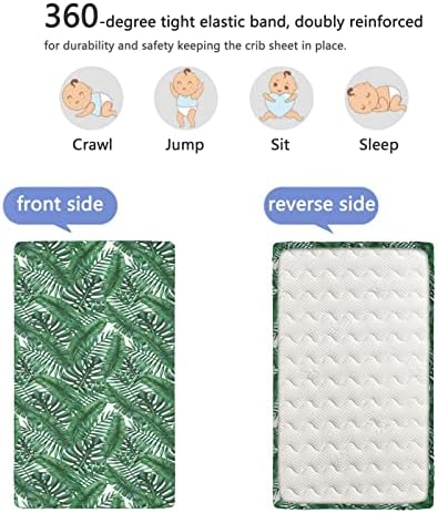 Palm Leaf com tema de mini folhas de berço, lençóis de berço portáteis lençóis de colchão de berço portátil lençóis de berço para menina ou menino, 24 “x38“, floresta verde branco