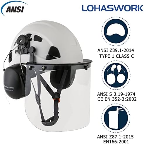 Lohaswork Safety Hard Hard Hard ANSI Z89.1 Aprovado pelo capacete de segurança com o trabalho de construção de abastecimento e escudo de rosto
