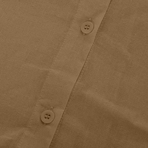 Vestidos de cardigã feminino Moda de algodão sólido linho de bolso solto de manga comprida camisetas de lapela blusa de túnica