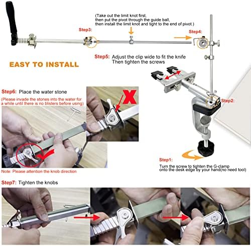 Ruixin Pro RX-009 Sistema de apontador de faca de cozinha com 6 whetstones, design de giro de rotação de 360 ​​°, ângulo fixo aço inoxidável aço profissional Kit de afiar faca Ferramenta de polimento de moagem fina
