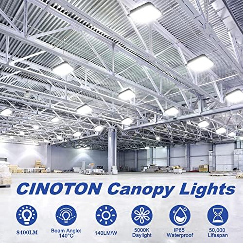 Luz de dossel de LED de 60w da CINOTON, 5000K, 8000 lúmens, à prova d'água e com classificação externa