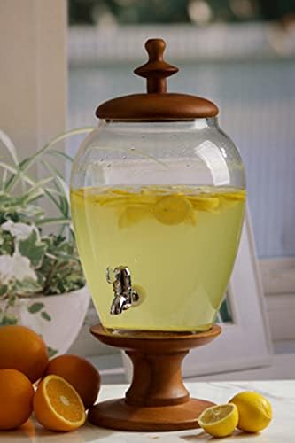Circleware Wood Sun Tea Mason Jar Glass Dispensador de bebida com arremessadora de copos de tampa e tampa para água, suco, licor de vinho de cerveja, kombucha e bebidas geladas, enorme capacidade de 357 onças, estilo de madeira