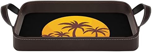 Hawaii Sunset and Palm Trees Bandeja de couro Servando bandeja com alças bandeja decorativa para sala de estar da cozinha em casa