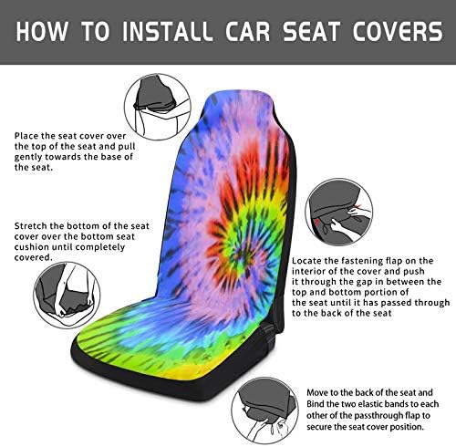 Youngkids Rainbow Tie-tye Print Car Seat Covers de 2 peças Conjunto de peças de carro frontal universal Cushion para