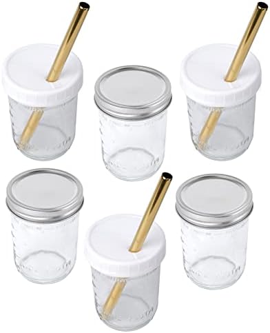 Conjunto de dicunoy de 6 jarra de pedreiro com tampas e canudos, xícaras de chá de bolha de vidro largo de 16 onças, xícaras de