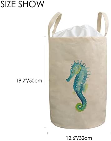 Lavanderia cesto dobrável aquarela Seahorse cesto de lavanderia à prova d'água com alças, bolsa de roupas dobráveis ​​de