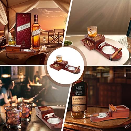 HighIntoaa Chartray Coaster Whisky Bandeja de vidro Bandeja de madeira Cinzinha de aço inoxidável com cortador de charuto, inclua