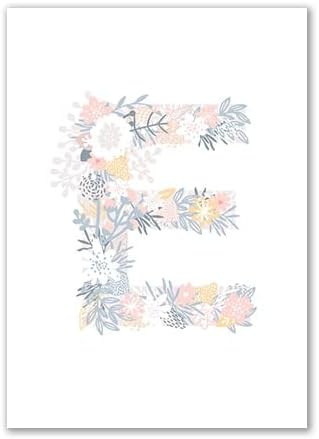 Voton Floral Alphabet Letters Art Wall Art Posters e impressões para a decoração da sala de quarto de bebê rosa decoração