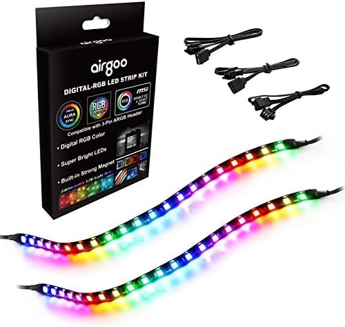 Airgoo endereçável RGB PC LED TRIP, 2x13.8in 42 LEDs difundem a faixa argb magnética do arco-íris para iluminação de estojo
