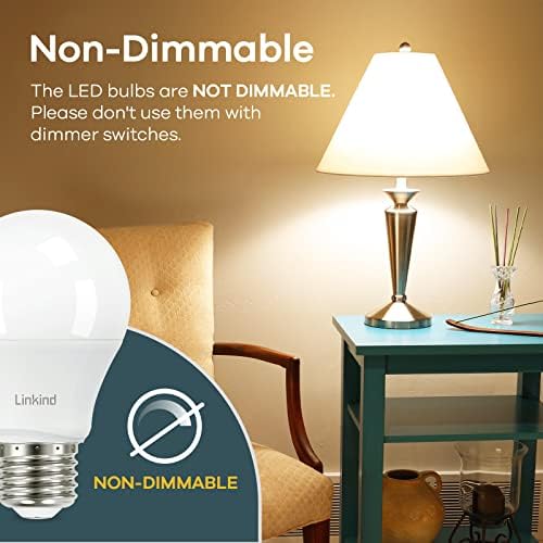 Lâmpada LED de LinkInd A19, lâmpadas equivalentes de 60w, lâmpadas brancas quentes de 9w 3000k, 800 lúmens não minúsculos lâmpadas LED, base padrão E26, UL com eficiência energética listada, 6-pacote