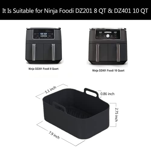 [2 PCs] Liners de fritadeiras de ar de silicone Retângulo retangular e frito de ar para Ninja DZ201/DZ401 Foodi, Ninja